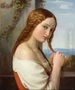 Portrait Eines Madchens Mit Direktem Blick Zum Betrachter Und Weitem Landschaftsausschnitt by Louis Ammy Blanc