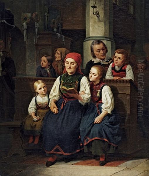 Die Morgenandacht - Bauerin Mit Ihren Zwei Tochtern In Der Kirche - view 1