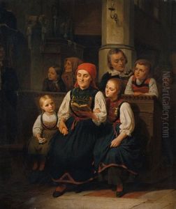 Bauernfamilie In Der Kirche by Louis Ammy Blanc