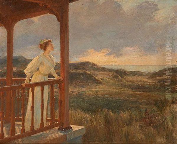 Jeune Femme En Bord De Mer Sur La Terrasse - view 1