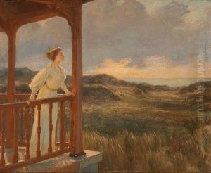 Jeune Femme En Bord De Mer Sur La Terrasse by Ernest Blanc-Garin