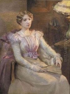 Elegante A L'eventail Assise by Ernest Blanc-Garin