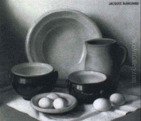 Still Life With Eggs, Pottery And White Cloth - view 1