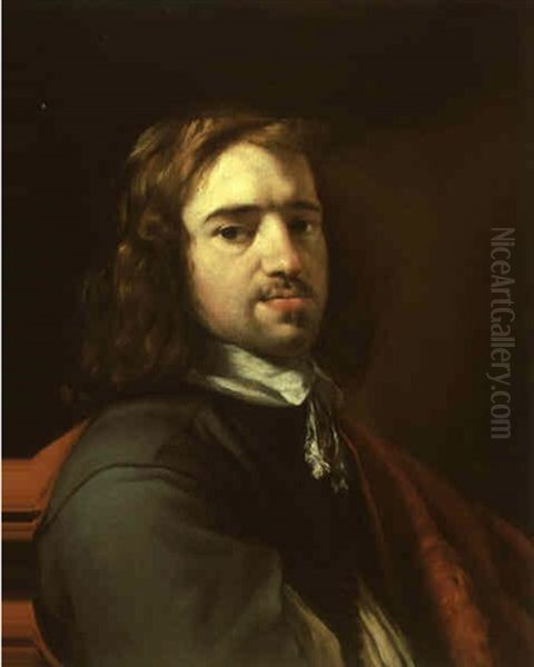 Portrait Of A Gentleman In A Grey-blue Jacket And Red Cloak - view 1