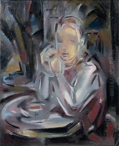 Jeune Assis A Table Face A Une Tasse Jeune Assis A Table Face A Une Tasse