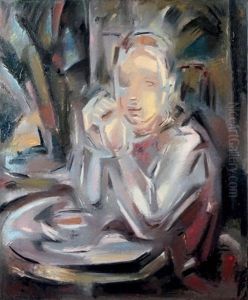 Jeune Fille Assise A Table Face A Une Tasse Jeune Fille Assise A Table Face A Une Tasse