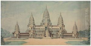A Watercolor Painting Of A Cambodian Temple Complex by Charles and Gabriel Blanche