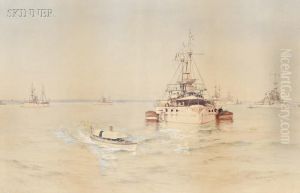View Of A U.s. Navy Battle Fleet by Leon Alarac Shafer