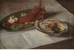 Nature Morte A La Langouste Sur Un Plat D'argent
