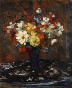 Still Life Of Flowers In A Blue Vase by Jacques-Emile Blanche