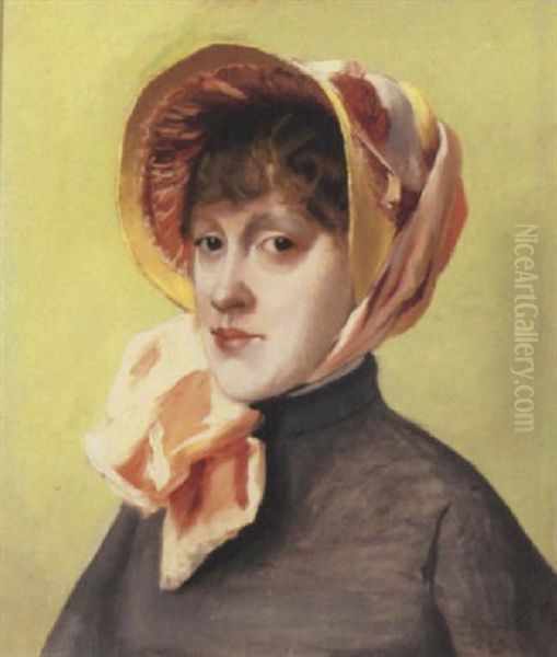 Portrait Of A Girl In A Pink Bonnet And Grey Coat - view 1