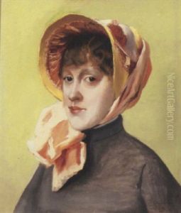 Portrait Of A Girl In A Pink Bonnet And Grey Coat
