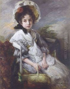 Portrait Of A Young Girl Holding A Basket by Jacques-Emile Blanche