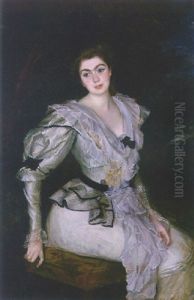 Portrait Of Baronne B. M. In Louis Xvi Costume by Jacques-Emile Blanche