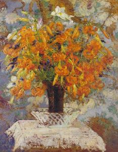 Still Life With Day Lilies In A Lattice-work Bowl by Jacques-Emile Blanche