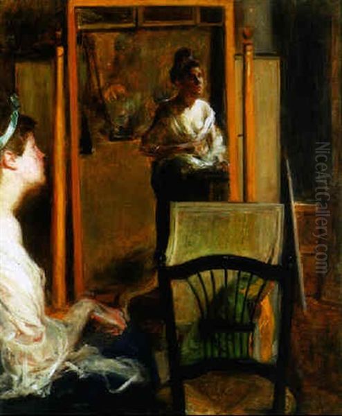 Young Woman Looking In A Mirror - view 1