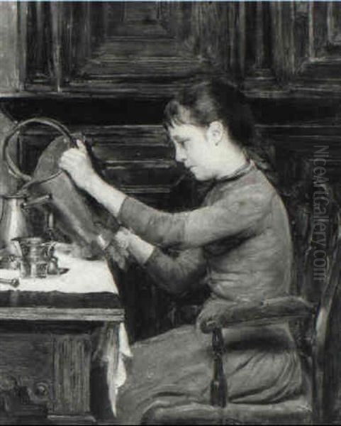 A Young Girl Polishing The Copper - view 1