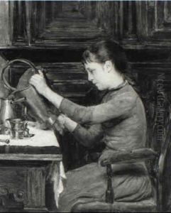 A Young Girl Polishing The Copper by Jacques-Emile Blanche