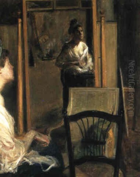 Young Woman Looking Into A Mirror - view 1