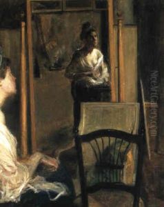 Young Woman Looking Into A Mirror by Jacques-Emile Blanche