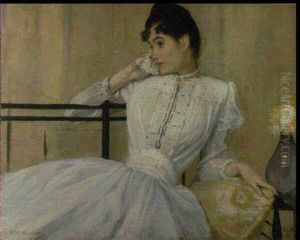 Jeune Femme En Robe Blanche, Mademoiselle Henriette Chabot by Jacques-Emile Blanche