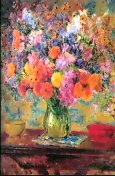 Bouquet De Fleurs Au Vase Vert - view 1