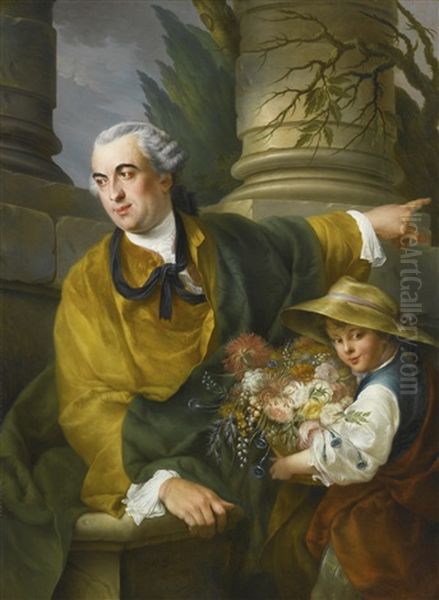 Portrait Of Charles Claude De Flahault De La Billarderie, Comte D'angiviller, Three-quarter Length, With A Child Holding A Basket Of Flowers - view 1