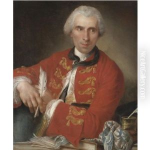 Portrait Of A Gentleman,said To Be A Member Of The French Academy In Rome, Seated At His Desk, Wearing A Red Coat With White Chemise, Holding A Quill, A Letter And A Book In Front Of Him Portrait Of A Gentleman,said To Be A Member Of The French Academy In Rome, Seated At His Desk, Wearing A Red Coat With White Chemise, Holding A Quill, A Letter And A Book In Front Of Him