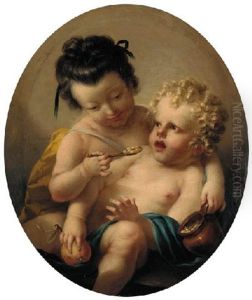 A Young Girl Feeding Another Child