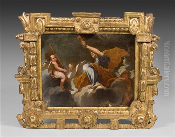 Allegorie Feminine Tenant Un Flambeau Sur Des Nuees, Projet De Decor - view 1