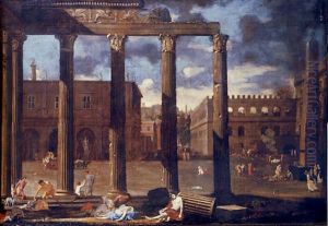 A Classical Architectural Capriccio With A Scene Of The Plague by Thomas Blanchet