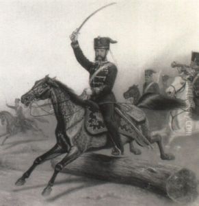 A Hussar In Full Charge by Moritz Blanckarts