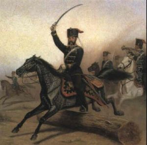 Preusische Husaren Zu Pferd by Moritz Blanckarts