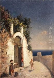 Campesinos En Pueblo Costero by Jose Blanco Coris