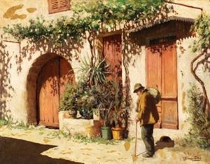 Calle De Pueblo Con Anciano by Jose Blanco Coris