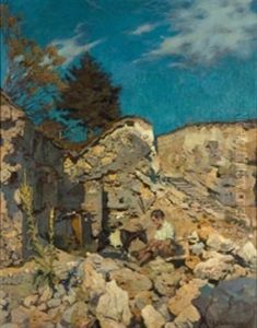 Paisaje Con Nino Y Cabra by Jose Blanco Coris