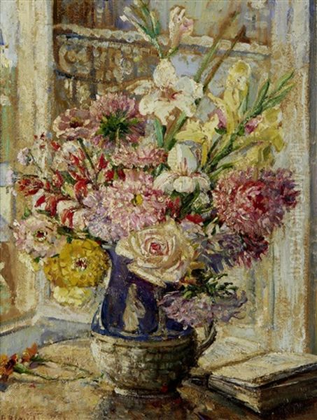 Asters In Wedgewood Jug - view 1