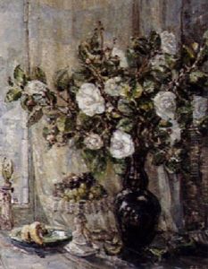 Still Life With Camellias And Fruit