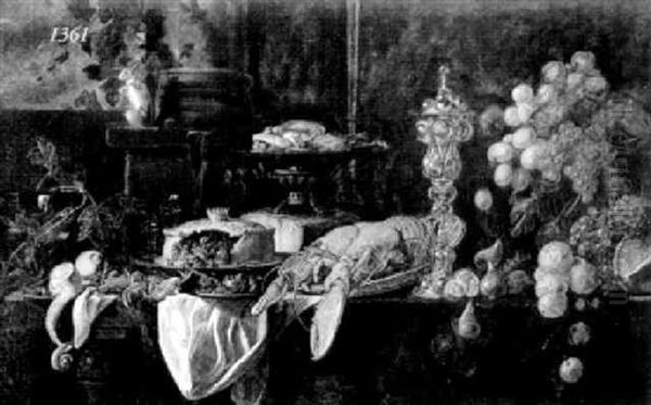 Still Life Of Lobster And Tempting Delicacies On A Table - view 1