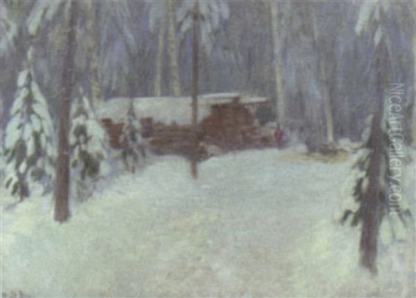 Forest Cabin In Winter - view 1