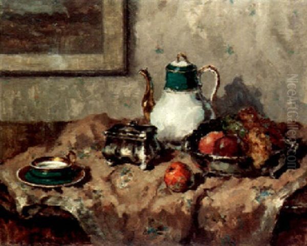 Still Life With China Coffee Pot, Cup And Bowl Of Fruit - view 1