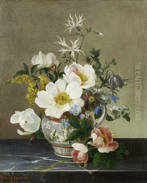 Still Life Of Flowers On A Marble Ledge - view 1