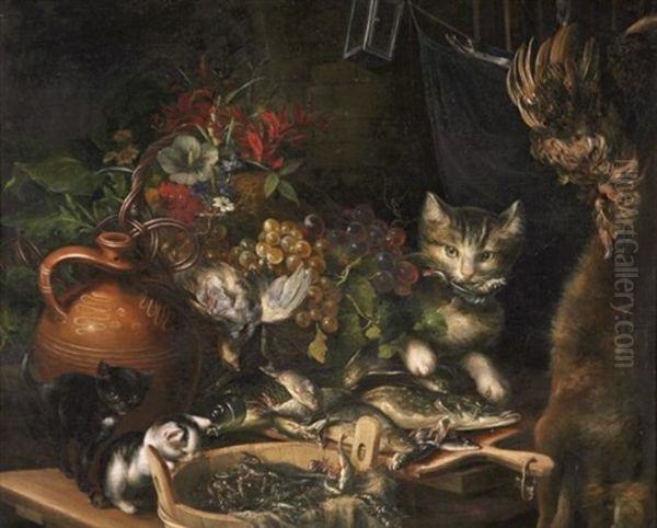 Stillleben Mit Hungriger Katzenfamilie - view 1