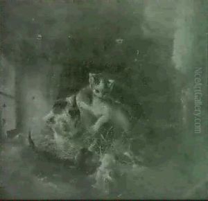A Cat And Kittens Playing By A Window