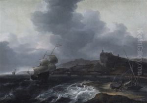 A Dutch Ship Leaving A Mediterrenean Harbour by Jan Theunisz Blankerhoff
