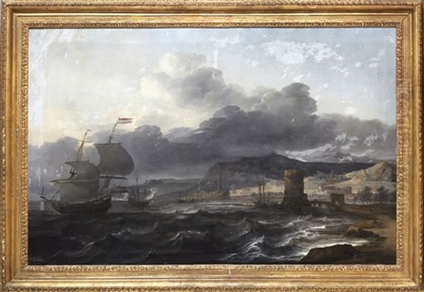 Hamninlopp Med Segelfartyg Vid Begynnande Storm - view 1