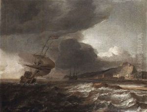 Ships In Stormy Waters Off A Coast