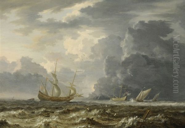 Segelschiffe Auf See Bei Aufkommendem Sturm - view 1