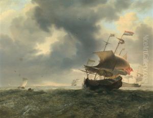 Schlachtschiffe Und Fischerboote In Sturmischer See