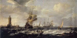 Dutch Shipping In A Rough Sea by Jan Theunisz Blankerhoff